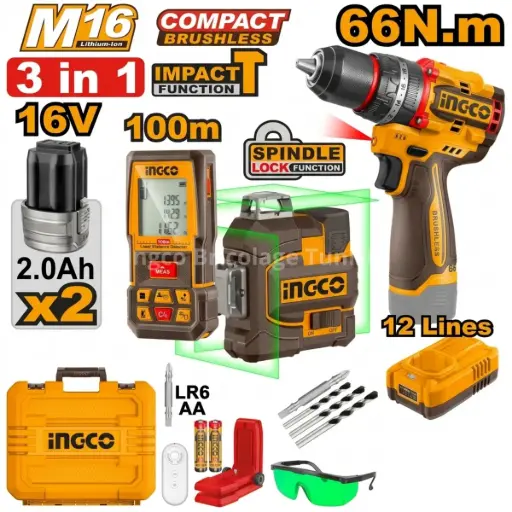 [ToolsMart7127] CORDLESS 3PCS COMBO KIT INGCO (COSLI250995)