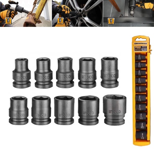 [toolsmart1489] 10PCS 1/2" IMPACT SOCKET SET INGCO (HKISSD12201)