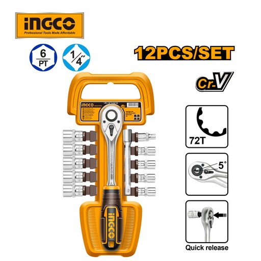 [ToolsMart2998] 12 PCS 1/4 SOCKET SET INGCO (HKTS14122)