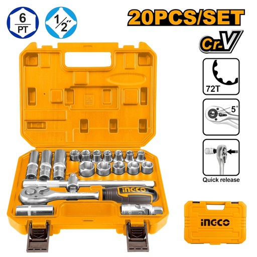 [ToolsMart342] 20PCS 1/2" SOCKET SET INGCO (HKTS12201)