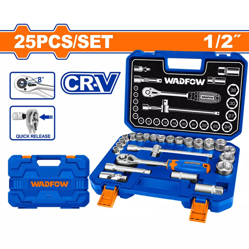 [toolsmart1547] 25PCS 1/2 SOCKET SET WADFOW (WST2D25)