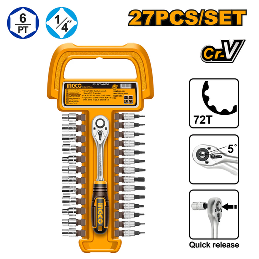 [toolsmart1550] 27 PCS 1/4 SOCKET SET INGCO (HKTS14271)