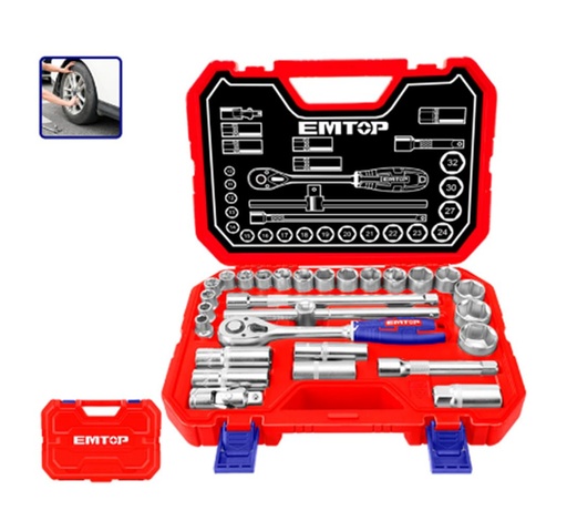 [TMI209] 28 PCS 1/2" SOCKET SET EMTOP (ESKT12281)