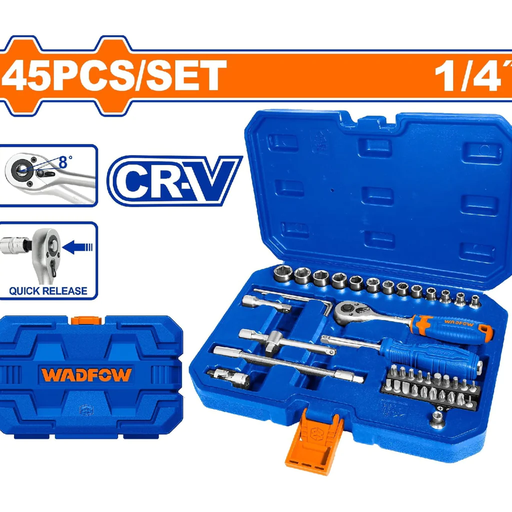 [toolsmart1585] 45PCS 1/4 SOCKET SET WADFOW (WST4D45)