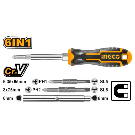 [toolsmart1603] 6 IN 1 SCREWDRIVER INGCO (AKISD0608)