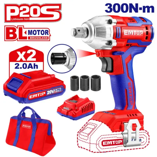 [TMI345] CORDLESS IMPACT WRENCH 300NM EMTOP (ECDLIW20221)