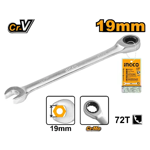[ToolsMart3011] RATCHET SPANNER 19MM INGCO (HCSPAR191)